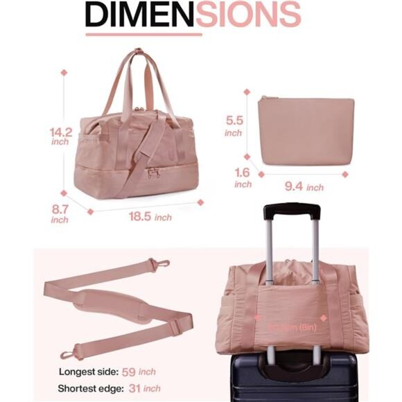 Weekender Bags for Women, BAGSMART Travel Duffel Bags with Shoe Compartment - Picture 6 of 7